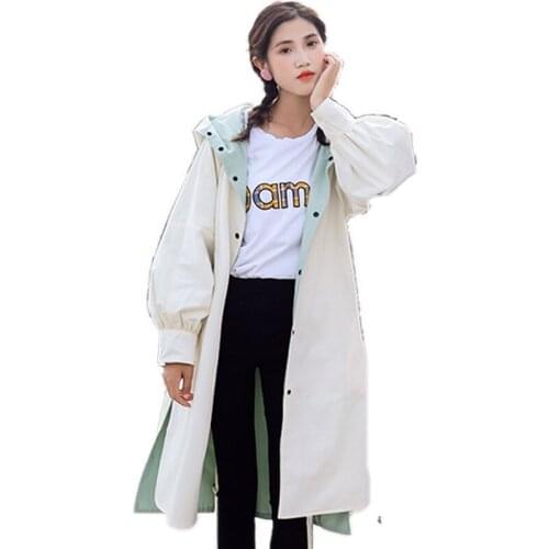 Two-faced windbreaker jacket girl spring autumn 2020 new loose womens jacket outer clothes medium long two sides wearing a coat