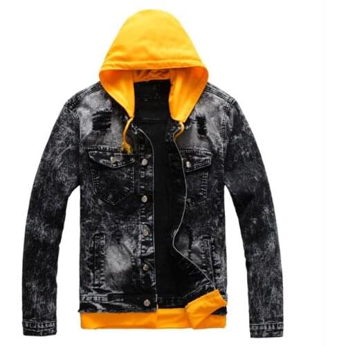 Men Denim Jacket Streetwear Hip Hop Mens Anime Hooded Jean Jackets Male Casual Black Washed Jaqueta 2021 Spring Fashion Coat