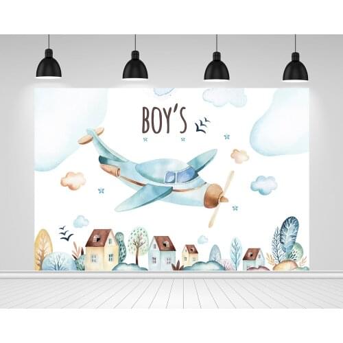 Scopiso Photo Backdrop Sky Clouds Baby Pilot Photography Backdrop Toy Aircraft Kid Boy Birthday Photo Shoot Studio Background