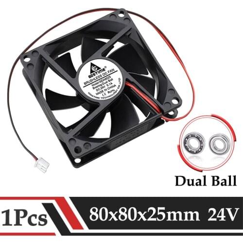 Gdstime 1 Piece DC 24V Dual Ball 80mm x 25mm 8cm 2Pin Heatsink Case Cooling Fan 80*80*25mm 8025 PC Brushless Motor Cooler