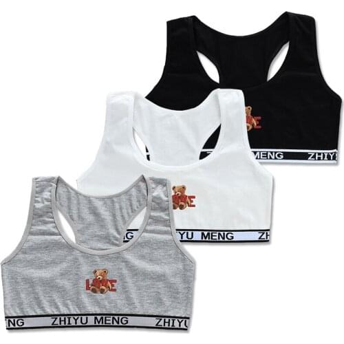 4Pcs/Lot Cotton Bra Training Girls Puberty Kid Cartoon Lingerie Racerback Vest Sport Top Breathable Underwear For 6-18 Years Old