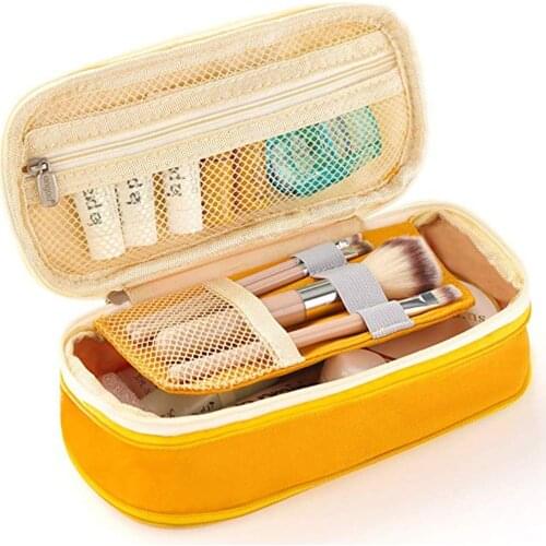 Canvas Cosmetic Bag Case Cute Big Capacity Zipper Makeup Bag For Girl Multifunctional Makeup Pouch School Student Pencil Bag