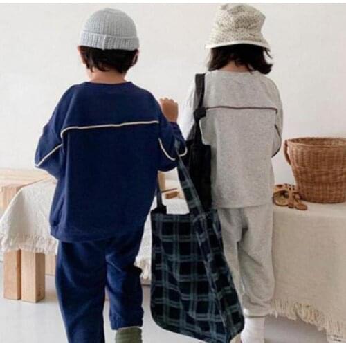 2021 Spring Korean Children Clothing Striped Sports Suit For Boys And Girls Leisure Sets 2pcs Long Sleeve Tops+pants 2-6y Infant