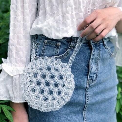 Round Mini Acrylic Transparent Handmade Beaded Transparent Flower Chain Small Shoulder Bag Small Fairy Bag Small Change Bag