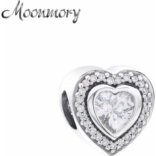 Moonmory 925 Sterling Silver Sparkling Love Charm Clear Crystal Zircon Beads Charms For Women Christmas Jewelry Christmas Gifts