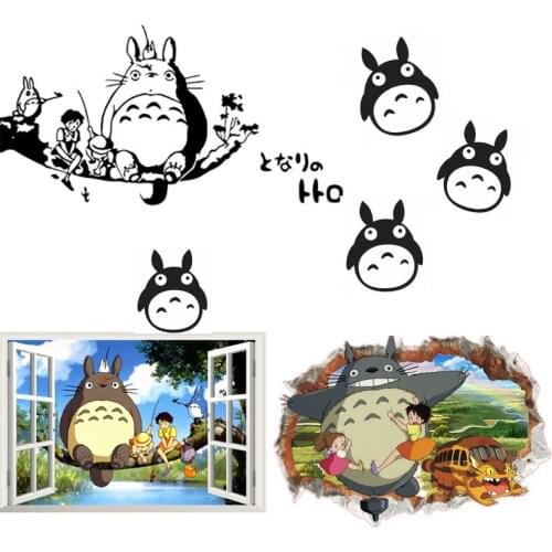 Cartoon totoro branch window door 3d vivid wall stickers for kids rooms switch fridge wall decals diy mural art