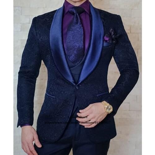 Mens Suits Classic Jacquard Vintage Formal Business 3 Piece Male Slim Wedding Groom Blazer Terno Masculino (Jacket+Vest+Pants)