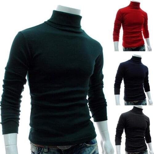 Wholesales Autumn Men Solid Color Turtle Neck Long Sleeve Sweater Slim Knitted Pullover Top