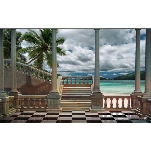 Wall paper 3 d custom mural on the wall Palace Roman Column Beach Sea View home decor photo wallpaper in the living room