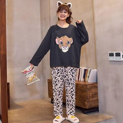 New Hot Sell Pure Cotton Cartoon Women Pajamas Set Soft Long Sleeves Autumn Winter Two-piece Set Comfy Ladies Nightie Home Wear