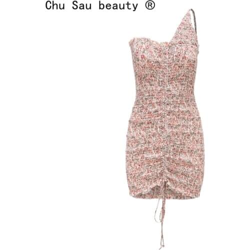 New Fashion Party Club Chic Floral Print Tight Mini Dress French Style Sling Sexy Sleeveless Backless Dresses Female Vestidos