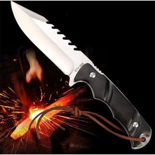 Snow Small Straight Fixed Blade Knife D2 Blade Natural Ebony Handle Tactical Rescue Pocket Hunting Fishing EDC Survival Tool
