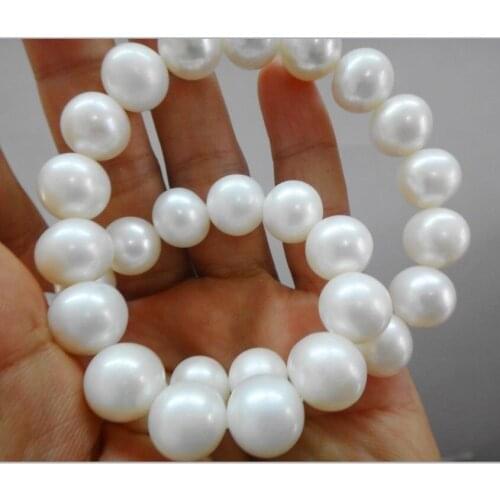 Huge 18"12-15mm natural freshwater genuine white near round pearl necklace 925silver