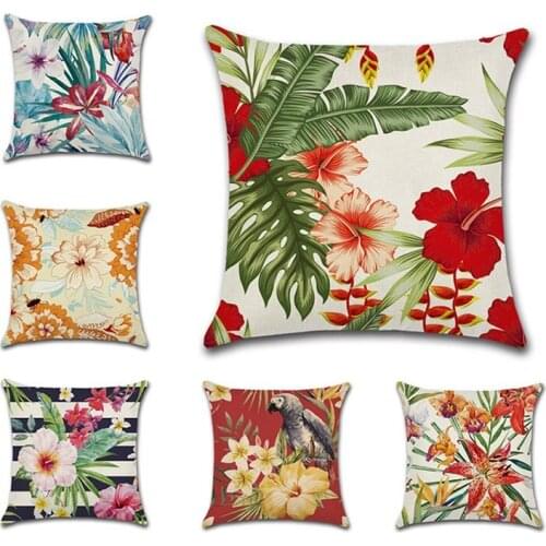 Wholesale Vintage Retro flowers Sofa Cushion Cover Cotton Linen 45*45cm Cheaper Throw Pillow Cover Case Brid Capa De Almofadas