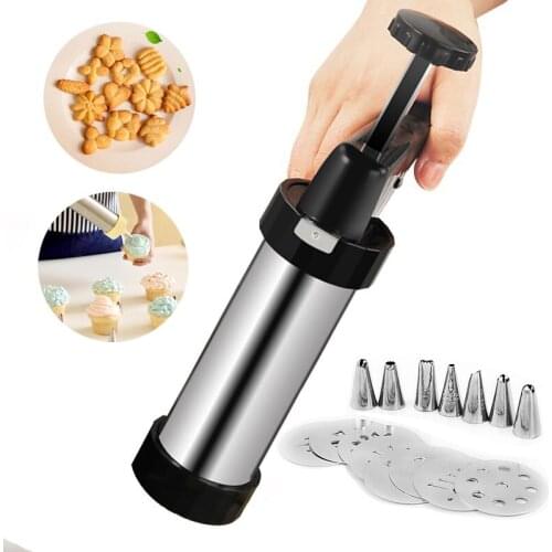 Cookie Press Kit Machine Kitchen Making Cake Decoration 8 Press Molds & 8 Pastry Piping Nozzles Cookie Baking Tool Biscuit Maker