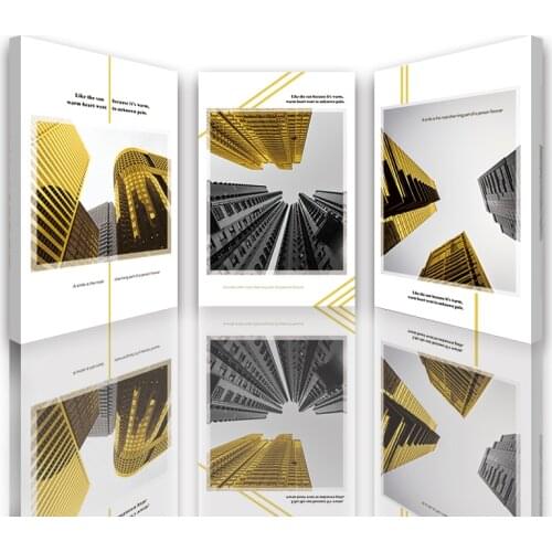 Hanging painting canvas wall art poster fashionable modern city black gold antichromatic triptych decorative painting