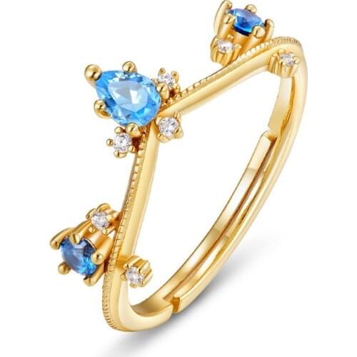 Luxury Jewelry vintage ring for women Water Crown blue Spinel cz 925 sterling silve Adjustable opening Elegant finger accessory