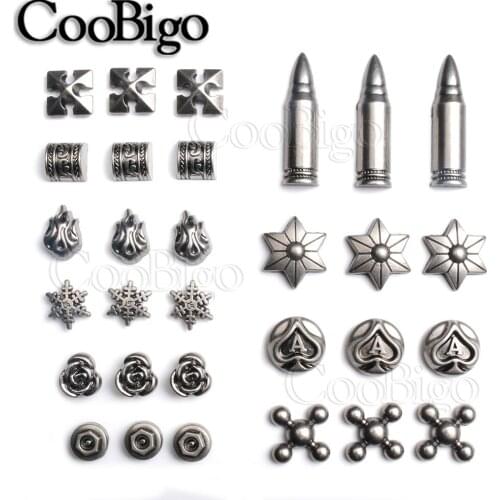 100Sets Metal Spike Studs Rivets Rock Riveter Decoration for Leather Clothing Shoes DIY Craft Accessories Rose Bullet Snowflake