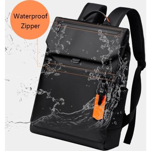 REJS LANGT Waterproof Backpack Men 15.6 Inch Laptop Backpacks with Charging Casual Simple Design Black Mochila for Business Bag