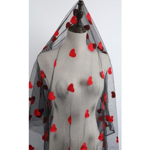 Red Hearts Net Fabric Light Soft Lace Mesh for Dress Making DIY Craft Sewing Sold By The Yard (91cm)