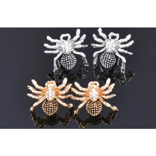 KIOOZOL Gold Silver Color Spider Earrings Micro Inlaid Cubic Zirconia Earrings For Women Insect Style Jewelry Gift 071 KO2