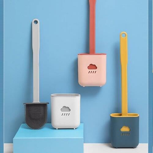 Toilet Brush Wc cleaner Silicone toilet brush with holder Flat Head Flexible Soft Bristles Brush Bathroom Accessory Gap Cleaning