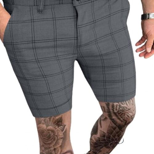 Men Summer Fashion Casual Shorts Double Stripe Plaid Streetwear Lattice- Pockets Zipper Closure Loose Stylish Short шорты