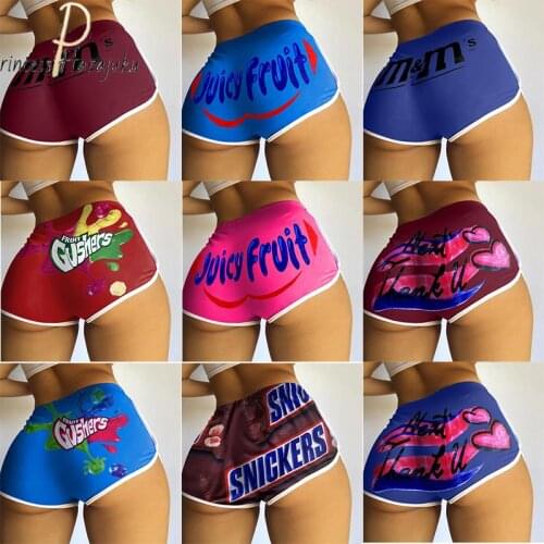 Shorts Elastic Waist Sports Women Summer Color Print Anti Emptied Skinny Shorts Lady Casual Beach Running Short Pants 2021 New