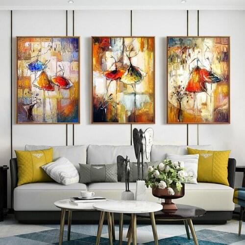 Spray Color Canvas Oil Painting Abstract Modern Colorful Ballet Dance Girl Home Decoration Wall Picture For Living Room Poster
