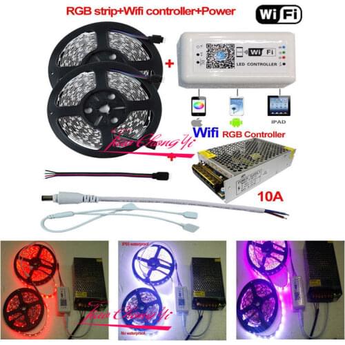 5-10M 5050 RGB LED Strip Light + Wifi Controller By iPhone Android APP + Power