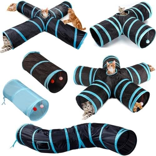 Indoor 4/5Holes Tube Cat Tunnel Toys Peek Kitty Collapsible Crinkle Interactive Ball Funny Kitten Playing Rabbit Dog