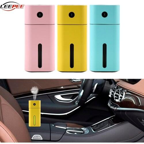LEEPEE USB Car Humidifier Air Purifier Ultrasonic Fresher Auto Aroma Essential Oil Diffuser LED Mini Square Accessories