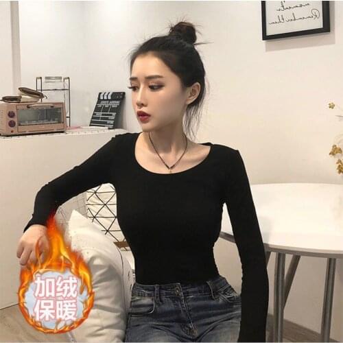 Spring Black Womens Long-Sleeved Tight Top Autumn Winter T-shirt Woman Tshirts Tops Mujer Camisetas