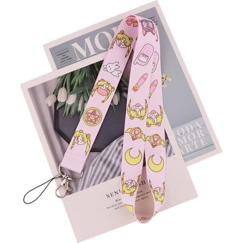 ZF3074 1pcs Anime Magic Moon Girl Cat Cartoon Style Personality Key Chain Lanyard Neck Strap For USB Badge Holder DIY Hang Rope