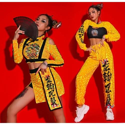 Women Chinese Style Clothing Bar Nightclub Sexy Suits Qipao Tops Pants Skirts Fashion Hip Hop Dance Kung Fu Party Costume Sets