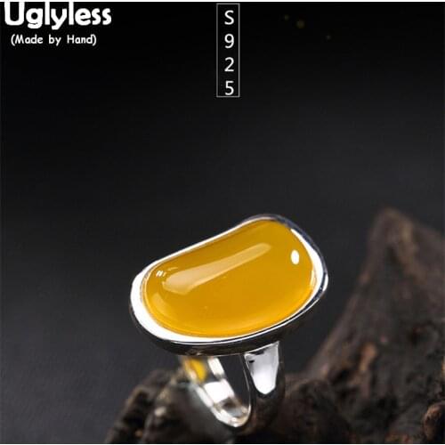 Uglyless S 925 Sterling Silver Natural Luxury Yellow Chalcedony Open Rings Women Big Gems Dress Finger Ring Fine Jewelry Bijoux