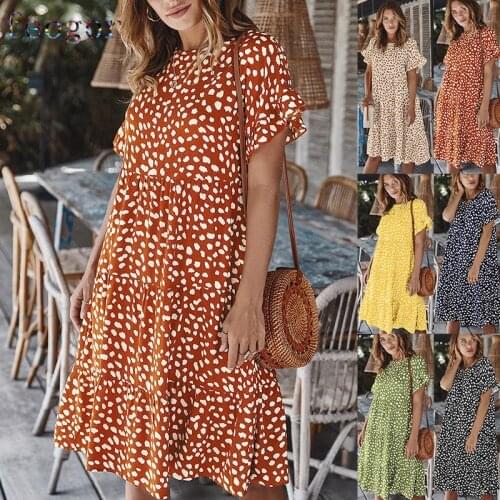 FEOGOR 2021 spring and summer new casual womens lotus leaf sleeve polka dot light cooked dress Casual dress Plus size dress