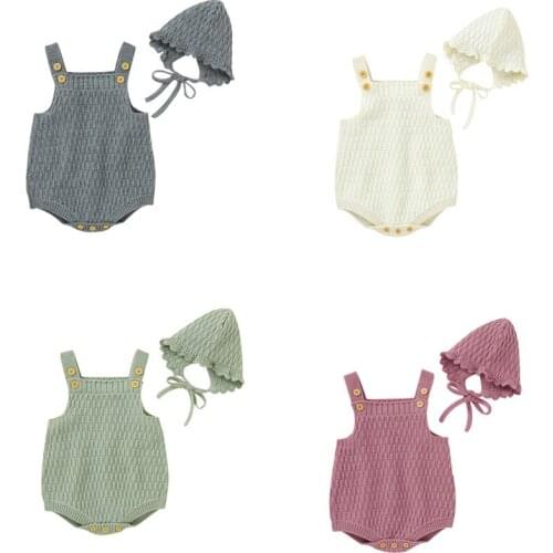 Pudcoco 2Pcs 3-24 Months Baby Knit Newborn Sleeveless Bodysuit With Hat Kids Boys Girls Warm Leotard Clothes