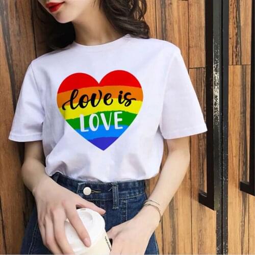 2021 Summer Womens T-shirt Fashion Love Is Love Gay Rainbow Print Oversized T-shirt Streetwear Graphic Short Sleeve Top Women