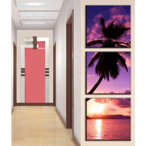 3pcs,diamond embroidery Sunset Of Seaside diamond painting tree full diamond mosaic triptych picture of rhinestones cross stitch