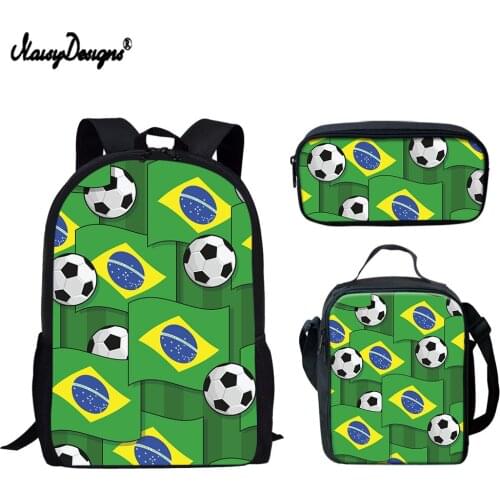 NOISYDESIGNS 3Pcs/set Children School Bags Football Printing School Backpack for Teen Boys Girls Kids Book Bags Mochila Escolar