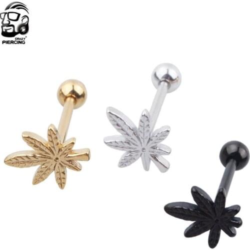 Leaf Shape Tongue Ring Stud Acrylic Body Piercing Jewelry Man Woman Fashion Tongue Bar Lip Ring Piercing Jewelry