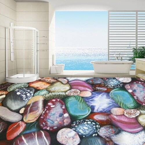 Free shipping Naked eye 3D color pebble floor stickers waterproof thickened flooring mural living room walls bathroom wallpaper