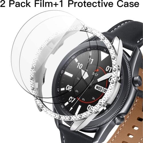 Case + glass film for Samsung Galaxy Watch 3 45mm 41mm Screen Protector Bling case Full Cover Bumper Frame Tempered Glass Film