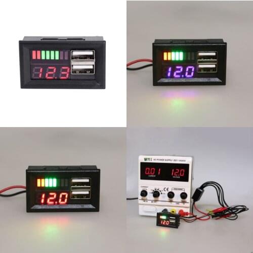 Blue LED Digital Display Voltmeter Mini Voltage Meter Volt Tester Panel For DC 12V Cars Motorcycles Vehicles USB 5V2A output
