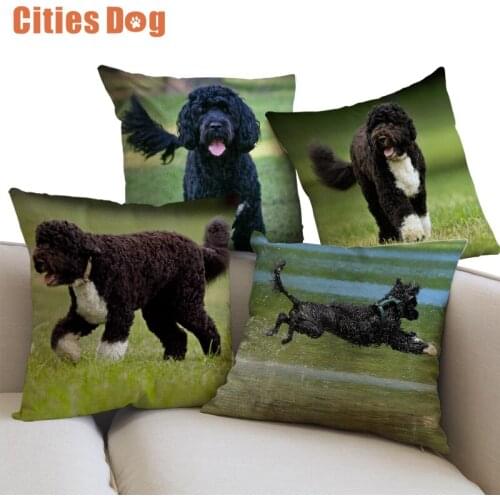 Decorative Cushion Animal Dog Pillows case cojines linen Portuguese Water Dog 45x45cm throw Car covers sofa Pillow Cushions cove