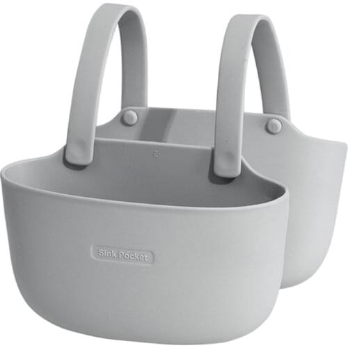 B0KB Kitchen Hanging Drain Basket Double Pocket Kitchen Sink Caddy Sponge Soap Holder Saddle Faucet Caddy Organizer Hanging