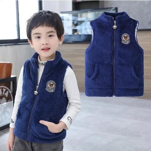 Childrens Clothes Winter Thick Velvet Knitted Vest Boys Cartoon Cardigan Coat Baby Boys Jacket Kids Vests 3-14 Years