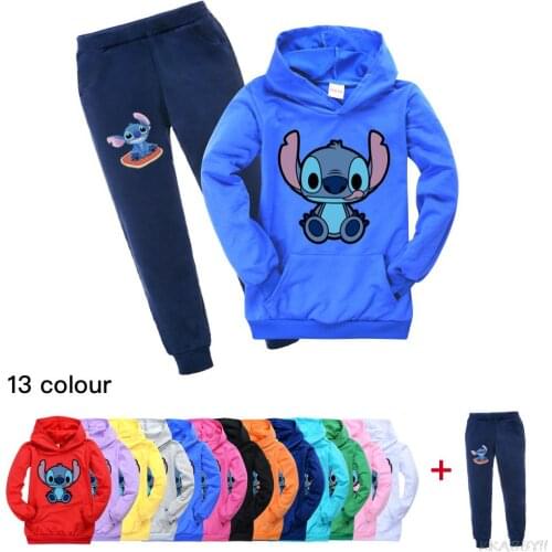 Stitch Children Hoodies with Pocket Spring Hoodie Kid Teenager Boys Girls Anime Kids Sweatshirt Casual T Shirts