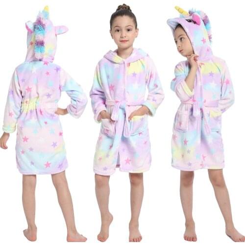 Kid Robe Kigurumi Pajamas for Children Bathing Robe Winter Girl Sleepwear Flannel Warm Baby Unicorn Bathrobe Girls Sleep Clothes